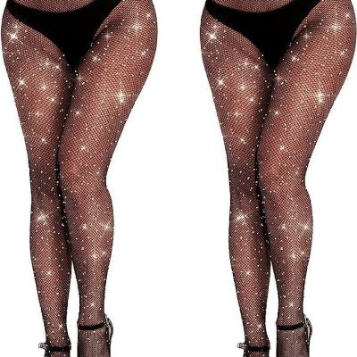 2 pcs Sparkly Fishnet Stockings For WomenRhinestone Fishnets Tights Fishnet T...